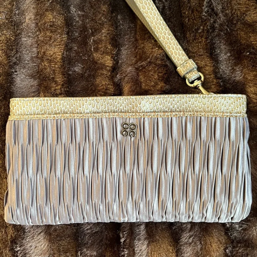 Coach Clutch Evening Elegant Chic Satin W/Leather Python Print Quiet Luxury EUC